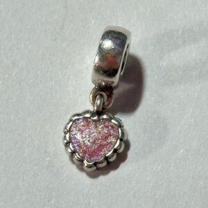 Pandora 925 Sterling Silver ALE Forever Heart Dangle Charm w Pink Enamel McBling